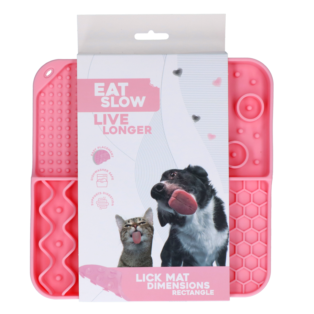 Eat Slow Live Longer Lick Mat Rectangle Roze - 21 x 21 cm - afbeelding 1