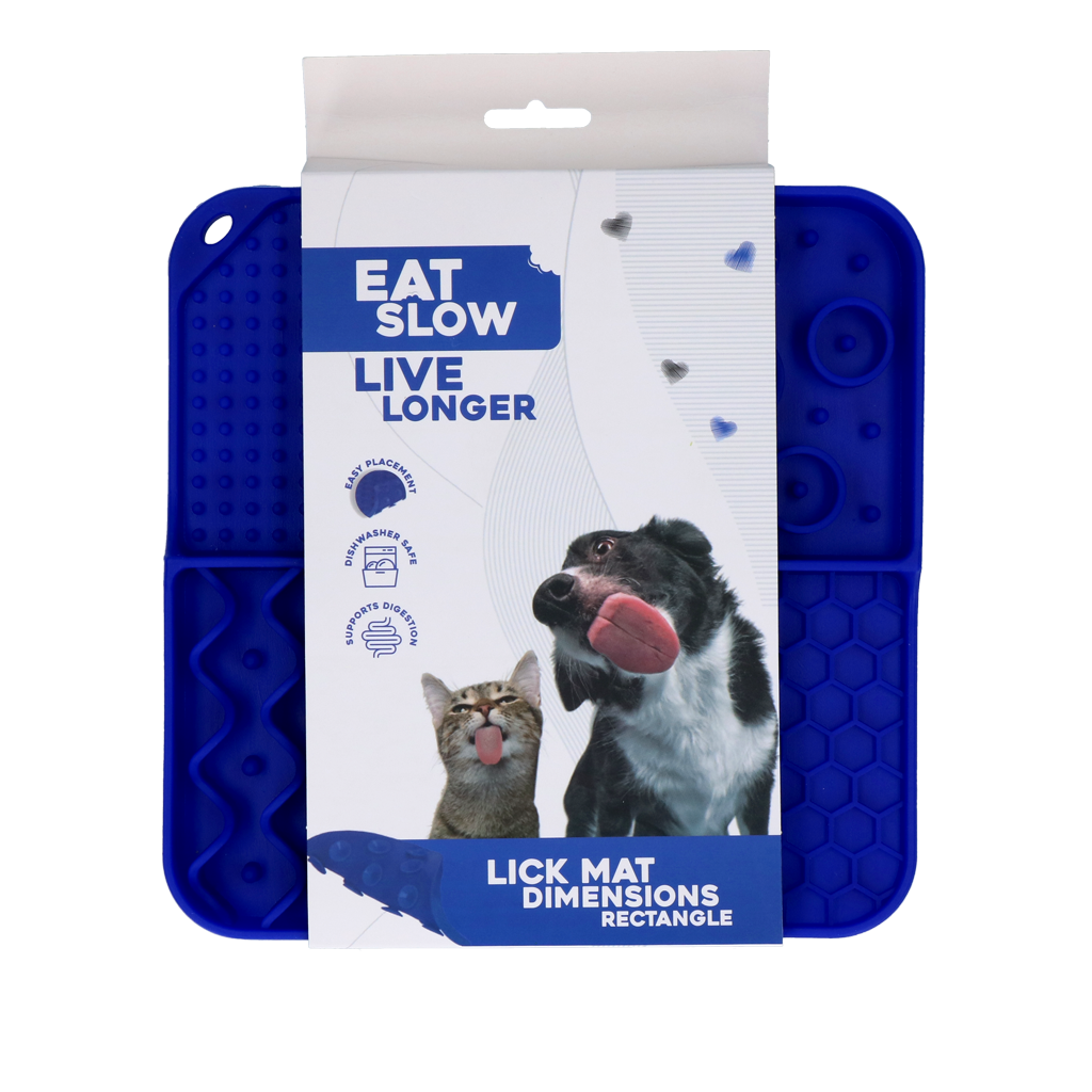 Eat Slow Live Longer Lick Mat Rectangle Blauw 21x21 cm - afbeelding 1
