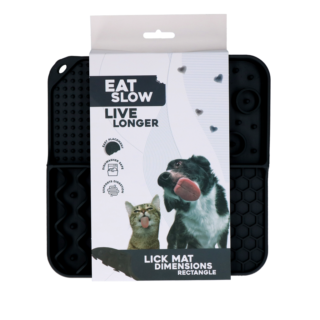 Eat Slow Live Longer Lick Mat Rectangle Grijs 21 x 21 cm - afbeelding 1