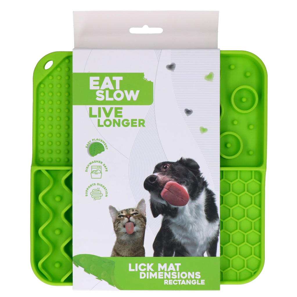 Eat Slow Live Longer Lick Mat Rectangle Groen 21 x 21 cm - afbeelding 1