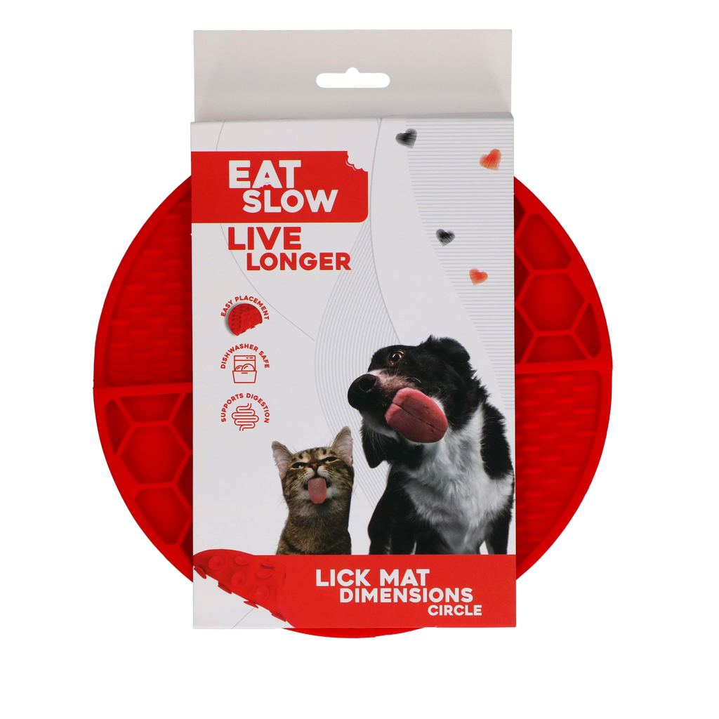 Eat Slow Live Longer Lick Mat Rood 21 cm - Ronde Likmat voor Honden en Katten - afbeelding 1