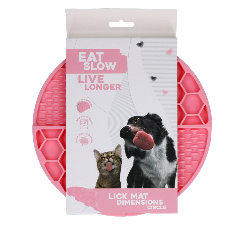 Eat Slow Live Longer Lick Mat Rond Roze 21 cm - afbeelding 1
