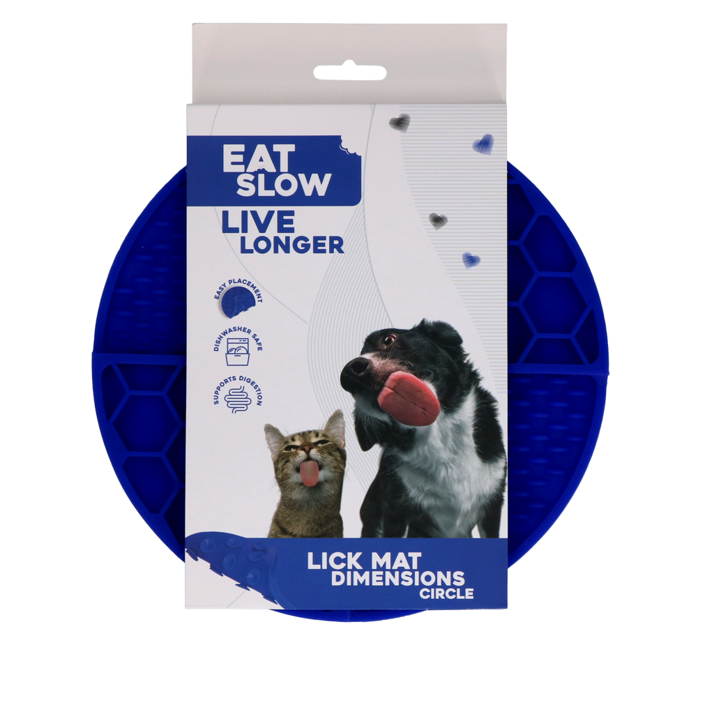 Eat Slow Live Longer Lick Mat Rond Blauw 21 cm - afbeelding 1