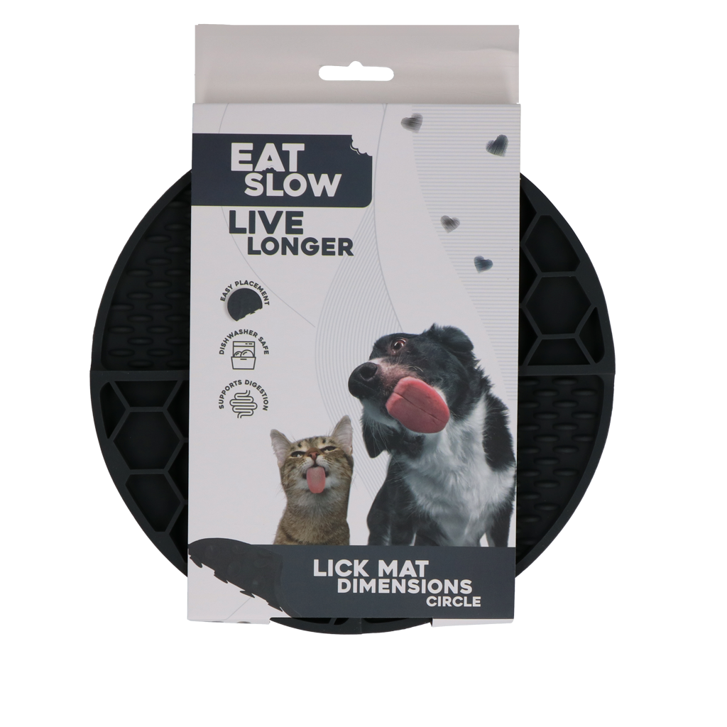 Eat Slow Live Longer Lick Mat Diameter 21 cm Grijs - afbeelding 1