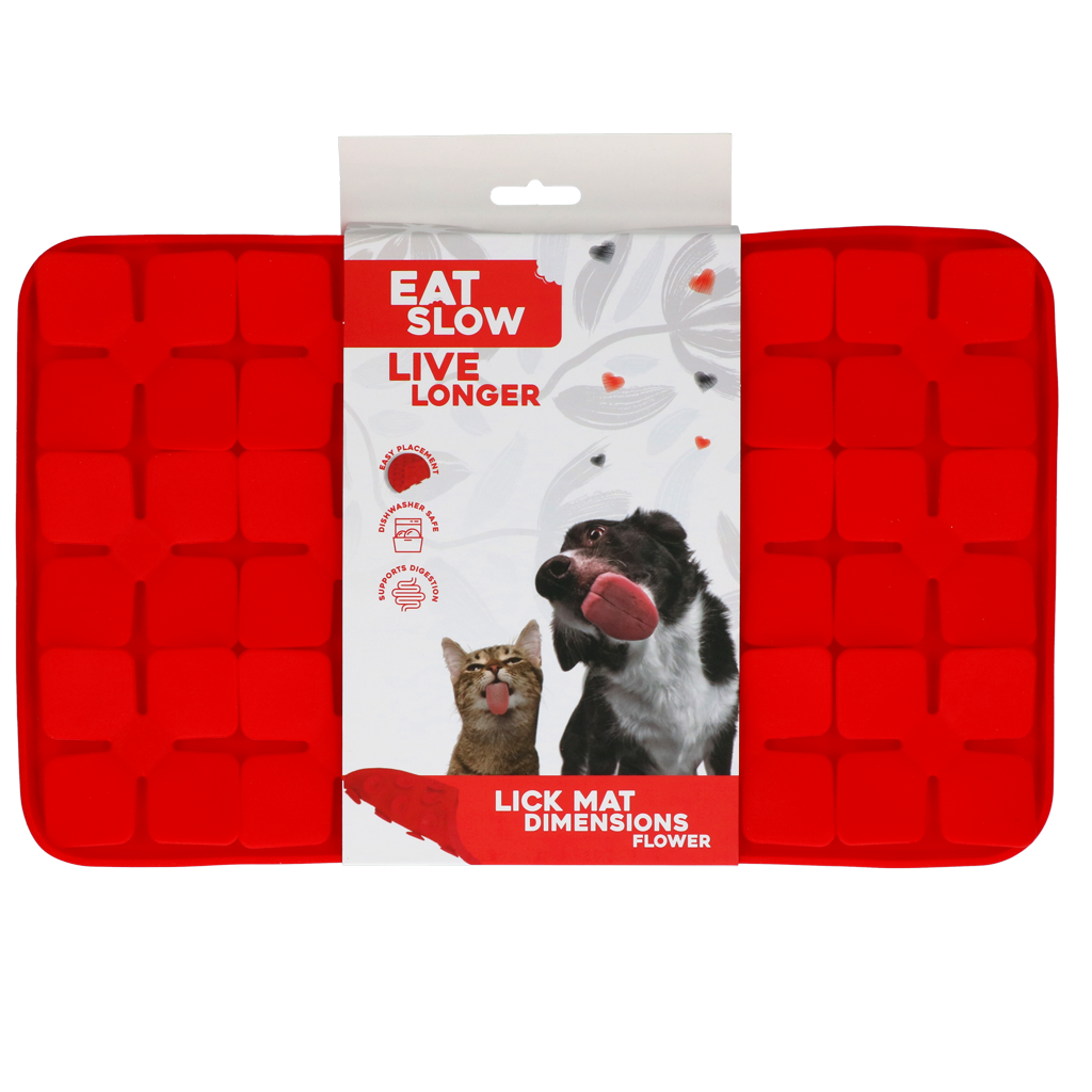 Eat Slow Live Longer Lick Mat Flower Rood 21 x 34 cm - afbeelding 1