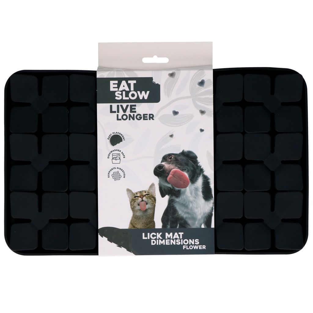 Eat Slow Live Longer Lick Mat Flower Grijs 21 x 34 cm - afbeelding 1