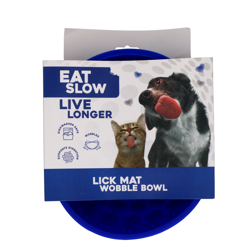 Eat Slow Live Longer Lick Mat Wobble Bowl Blauw - Anti-Schrok Kom - afbeelding 1