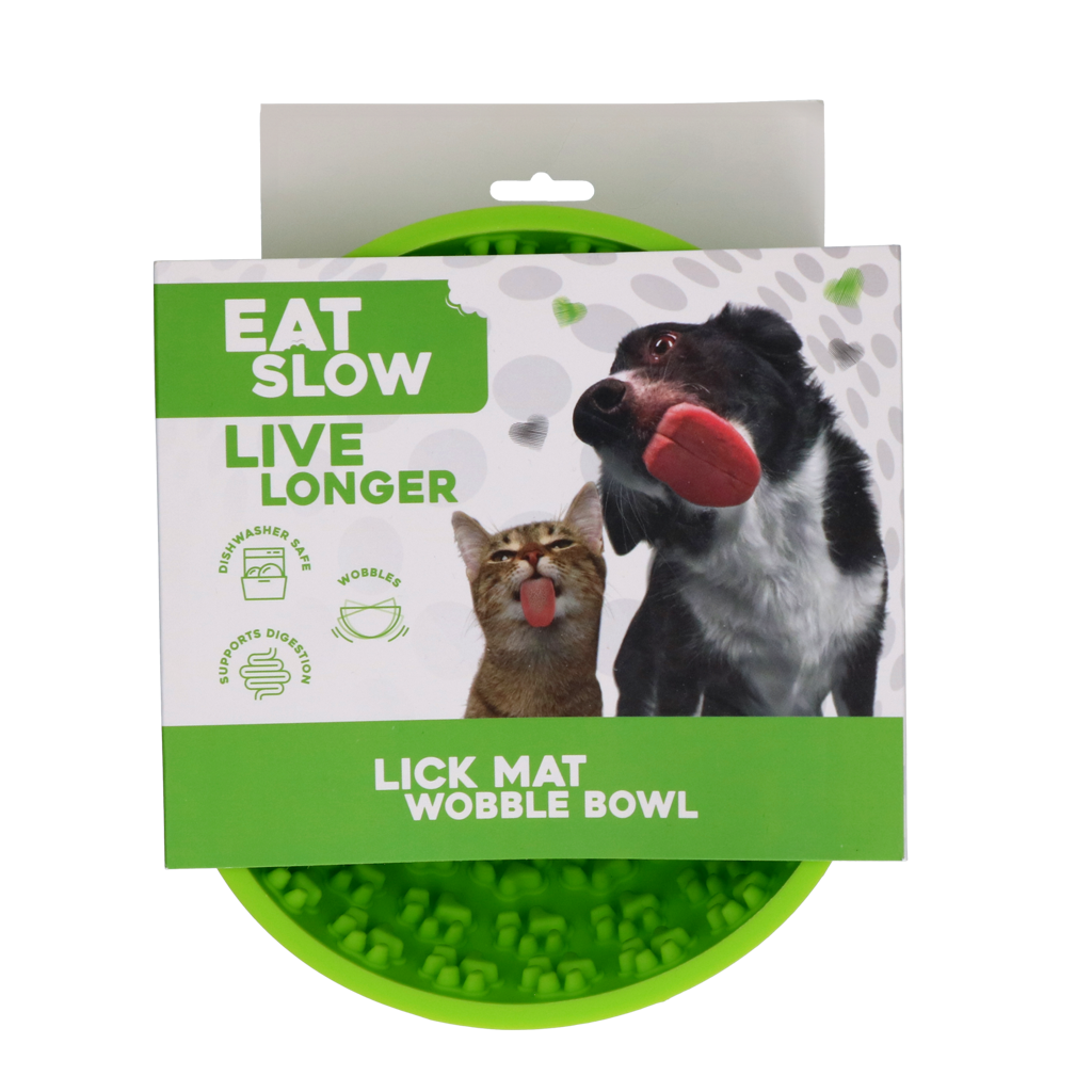 Eat Slow Live Longer Lick Mat Wobble Bowl Groen - Anti-Schrok Kom voor Honden en Katten - afbeelding 1