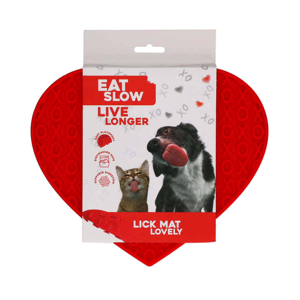 Eat Slow Live Longer Lick Mat Lovely Heart Rood - 19 x 23 cm - afbeelding 1