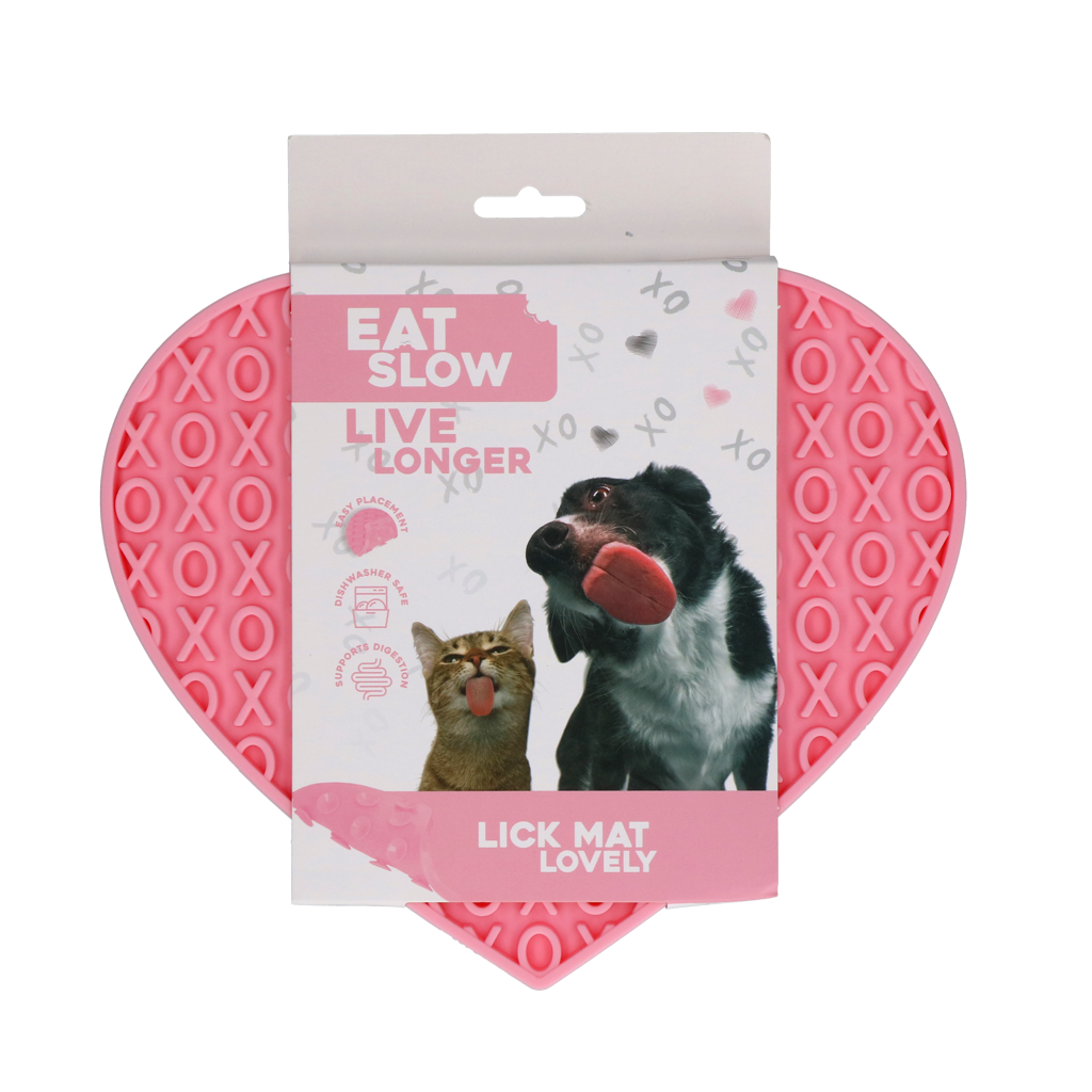 Eat Slow Live Longer Lick Mat Lovely Heart Roze 19 x 23 cm - afbeelding 1