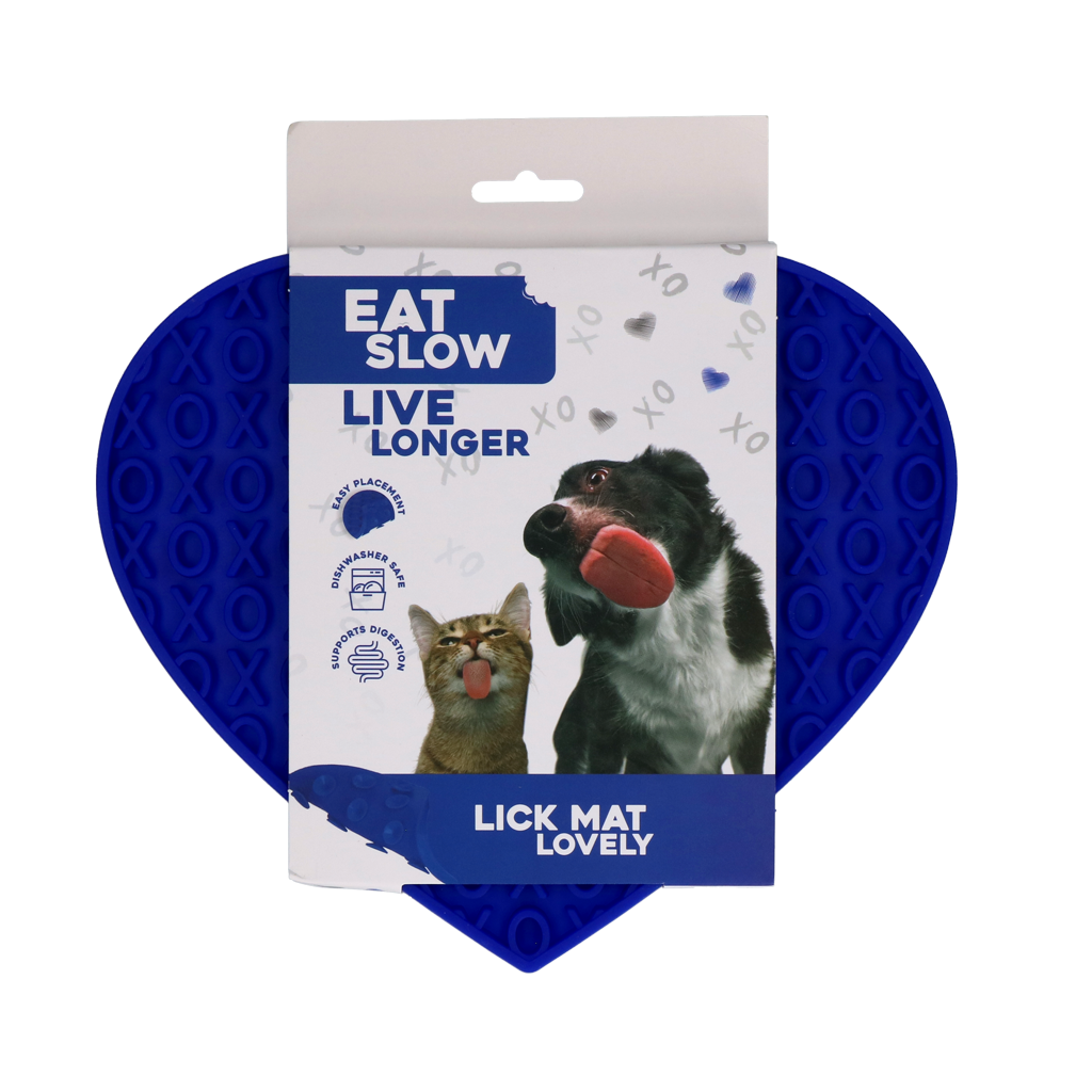 Eat Slow Live Longer Lick Mat Lovely Heart Blauw 19 x 23 cm - afbeelding 1