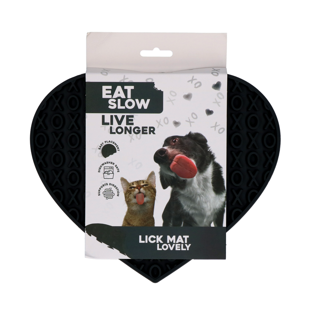 Eat Slow Live Longer Lick Mat Lovely Heart Grijs 19 x 23 cm - afbeelding 1