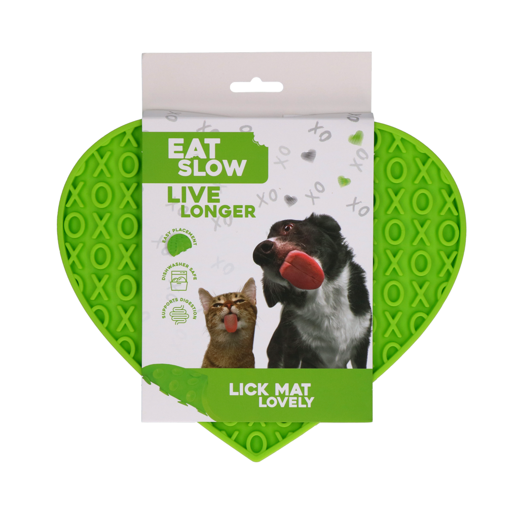 Eat Slow Live Longer Lick Mat Lovely Heart Groen 19 x 23 cm - afbeelding 1