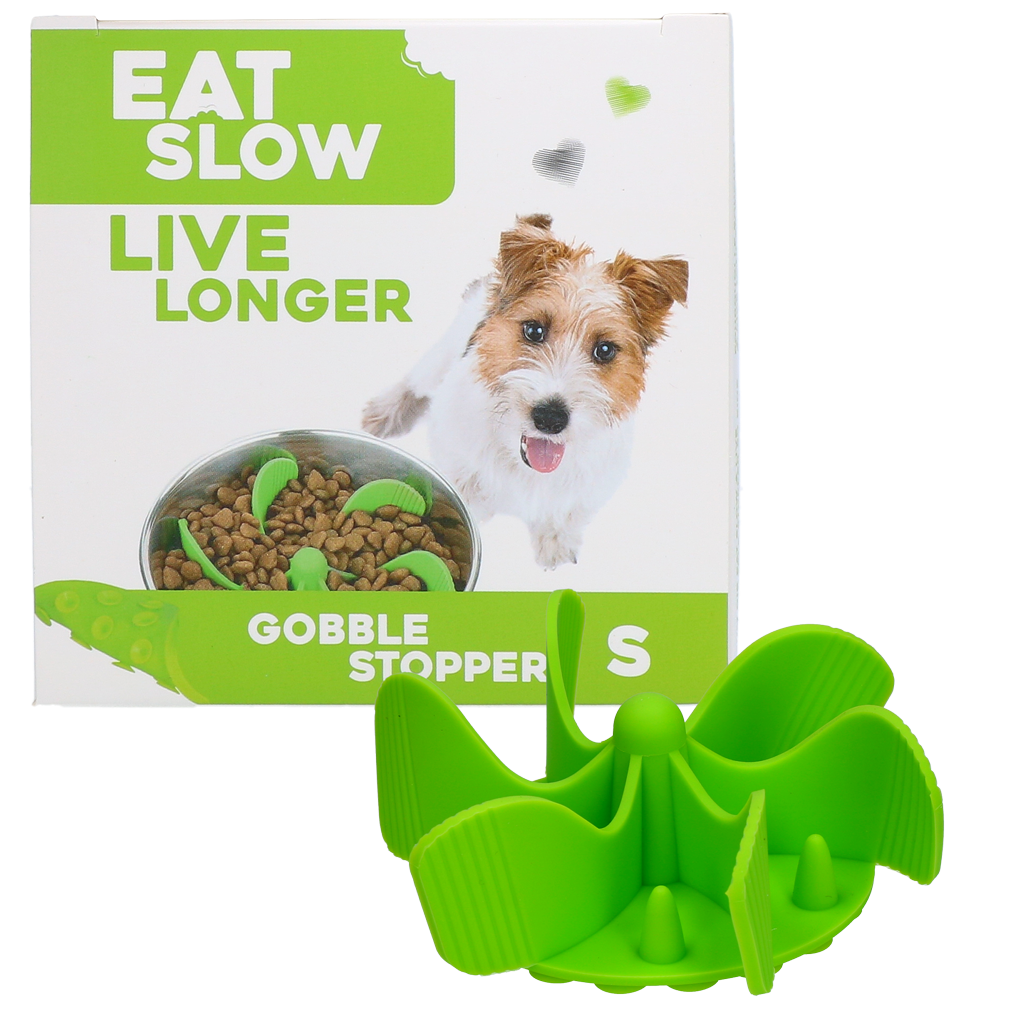 Eat Slow Live Longer Gobble Stopper Groen S - Anti-schrok inzetstuk voor voerbakken - afbeelding 1