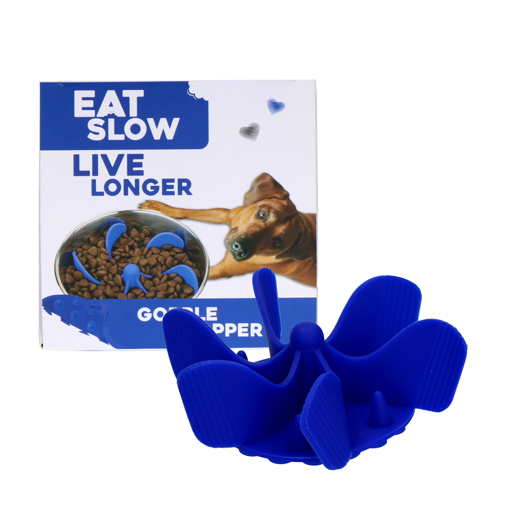 Eat Slow Live Longer Gobble Stopper Blauw M - Anti-schrok inzetstuk - afbeelding 1