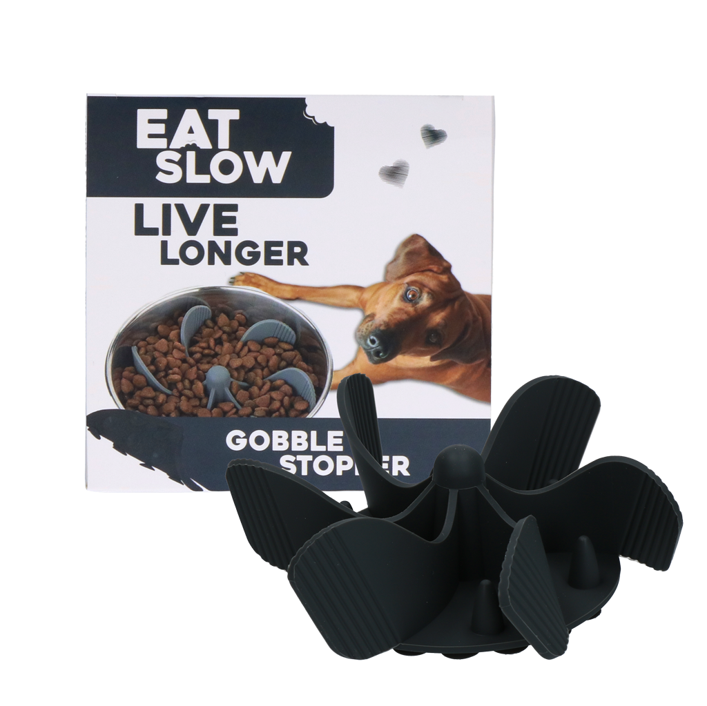 Eat Slow Live Longer Gobble Stopper Grijs M - Anti-schrok inzetstuk - afbeelding 1