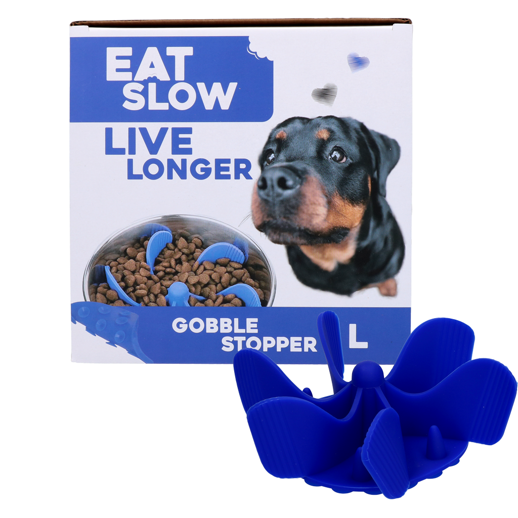 Eat Slow Live Longer Gobble Stopper Blauw L - Anti-schrok inzetstuk - afbeelding 1