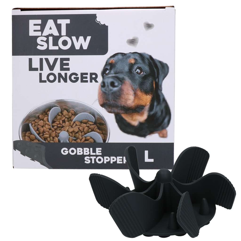 Eat Slow Live Longer Gobble Stopper Grijs L - Anti-schrok inzetstuk - afbeelding 1