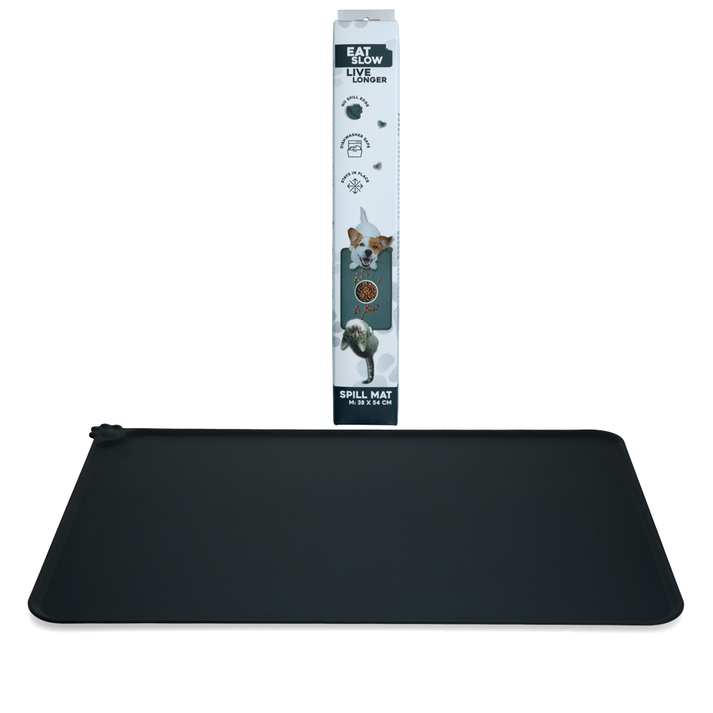 Eat Slow Live Longer Spill Mat M Grijs - Anti-knoei mat voor honden en katten - afbeelding 1