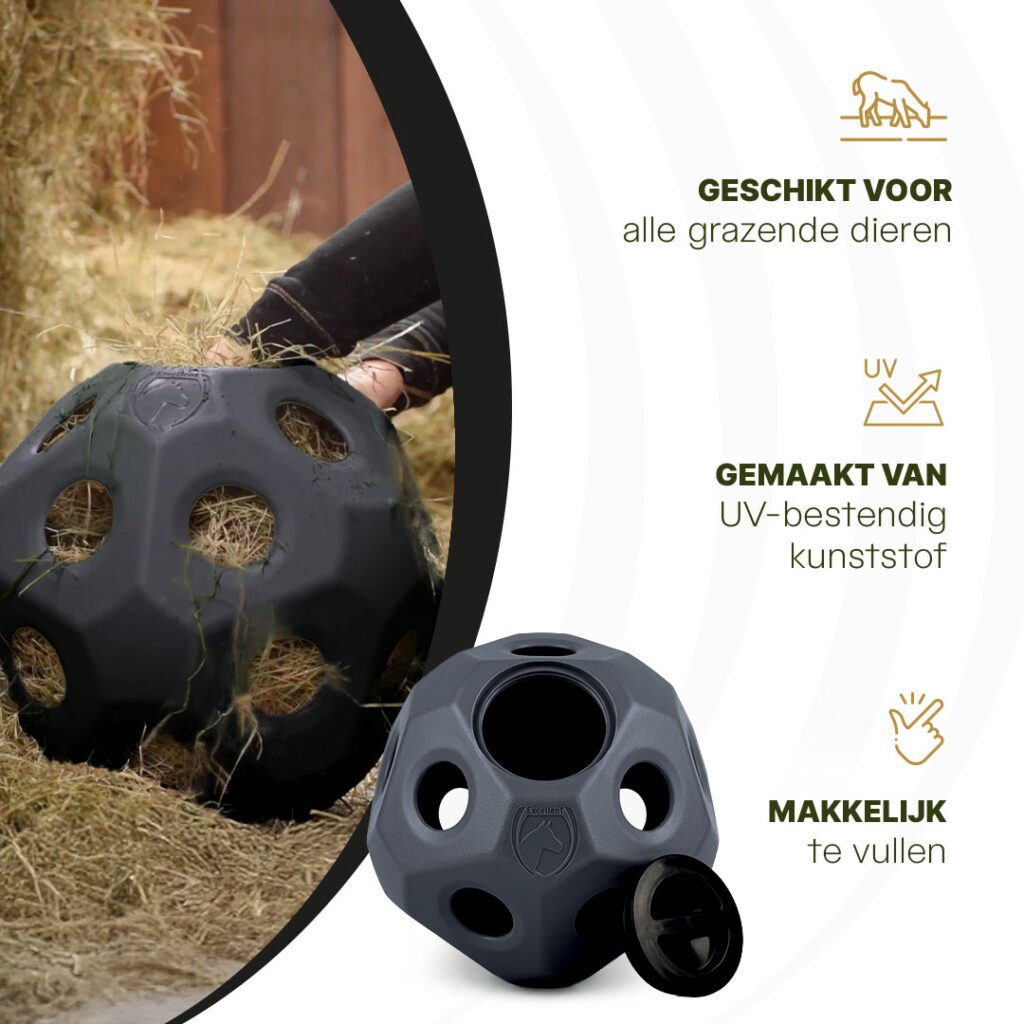 Excellent Horse Feed & Play Ball Zwart - Slow Feeder Bal voor Paarden - afbeelding 4