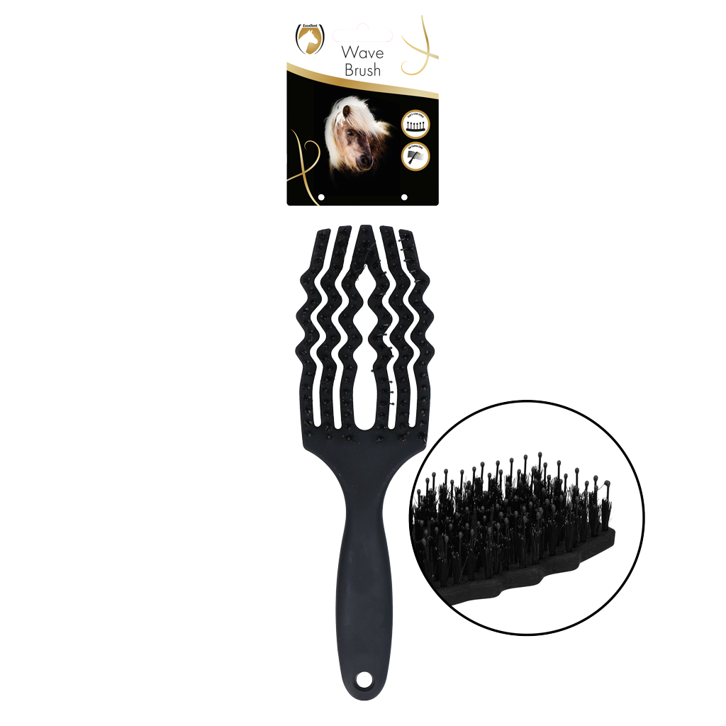 Excellent Horse Wave Brush Zwart - Borstel voor Manen en Staart - afbeelding 1