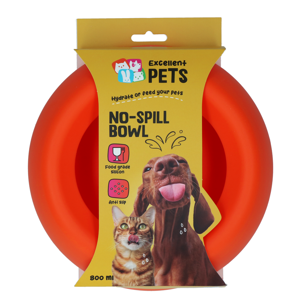 Excellent Pets No-Spill Bowl 800ml Oranje M - Antiknoei Voer- en Drinkbak - afbeelding 1