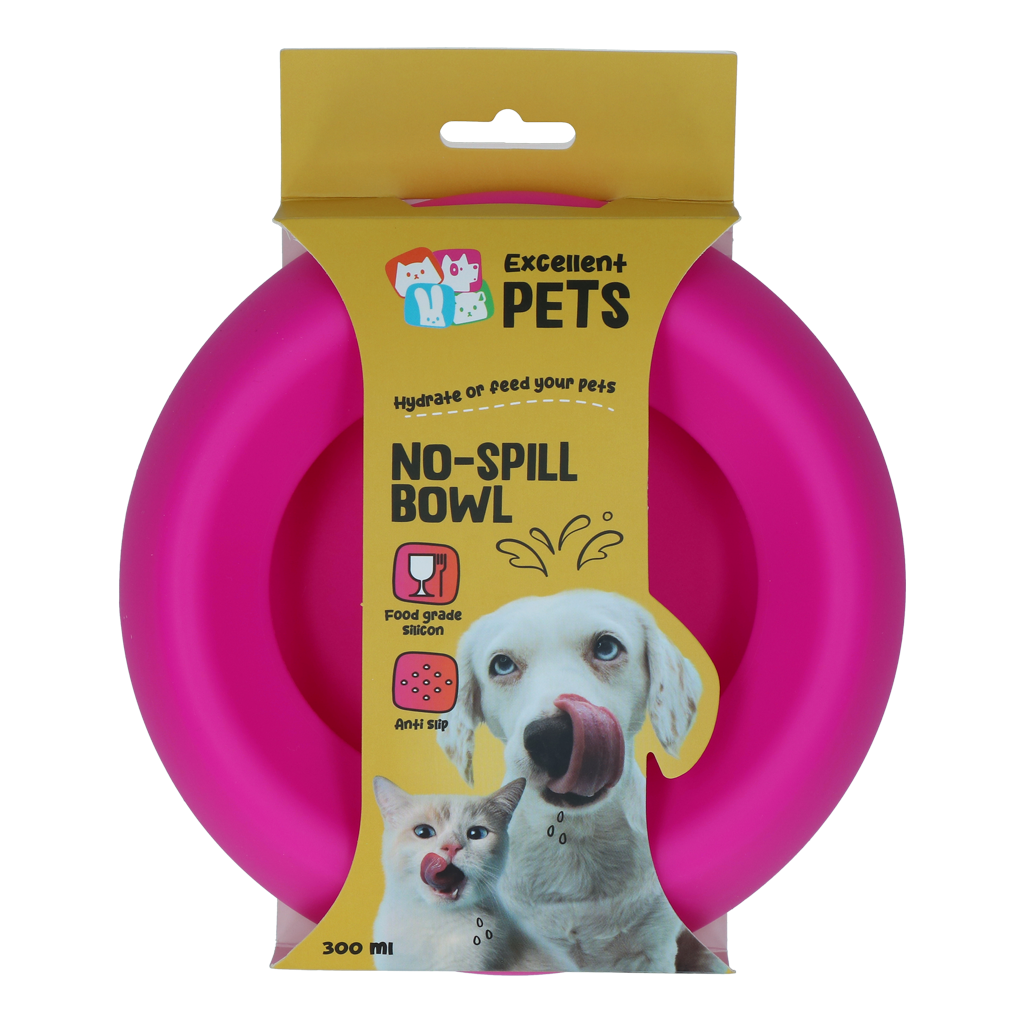 Excellent Pets No-Spill Bowl 300ml Roze S - Antiknoei voer- en drinkbak - afbeelding 1