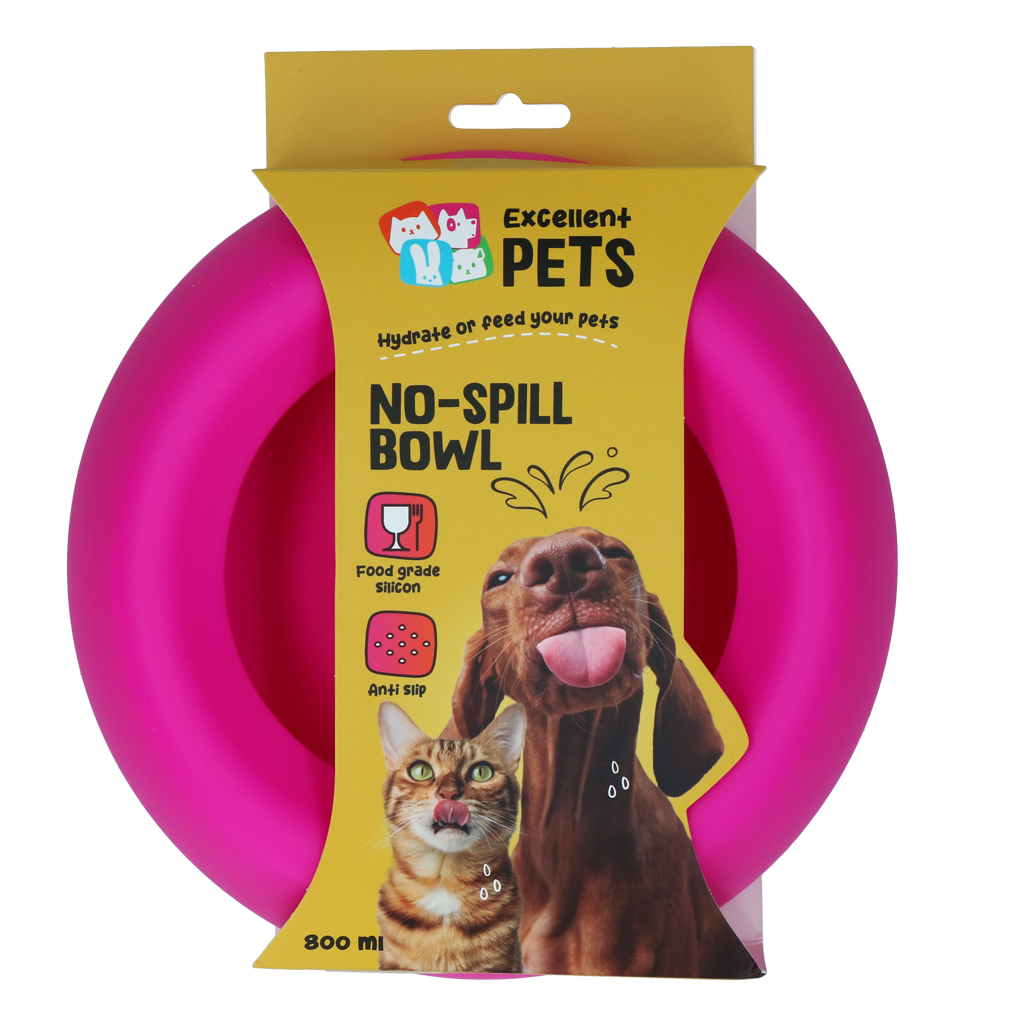 Excellent Pets No-Spill Bowl 800ml Roze M - Siliconen voer- en drinkbak - afbeelding 1