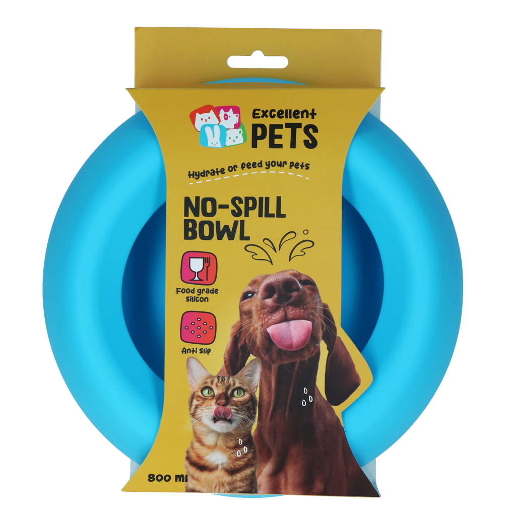 Excellent Pets No-Spill Bowl 800ml Blauw M - Antiknoei voer- en drinkbak - afbeelding 1