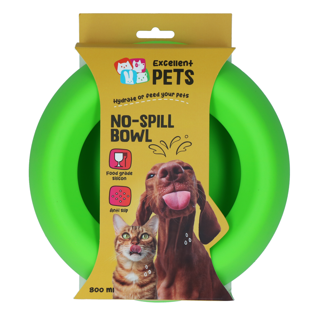 Excellent Pets No-Spill Bowl 800ml Groen M - Siliconen voer- en drinkbak - afbeelding 1
