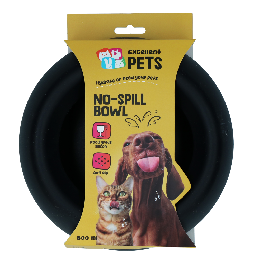 Excellent Pets No-Spill Bowl 800ml Antraciet M - Siliconen voer- en drinkbak - afbeelding 1