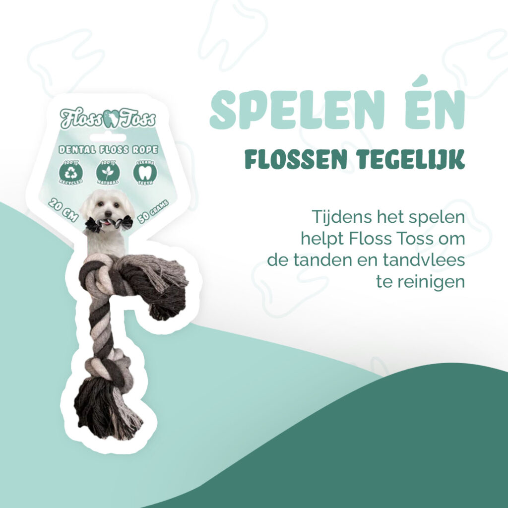 Floss Toss Dental Rope 2 Knot - 20 cm - Natuurlijk Katoen - afbeelding 3