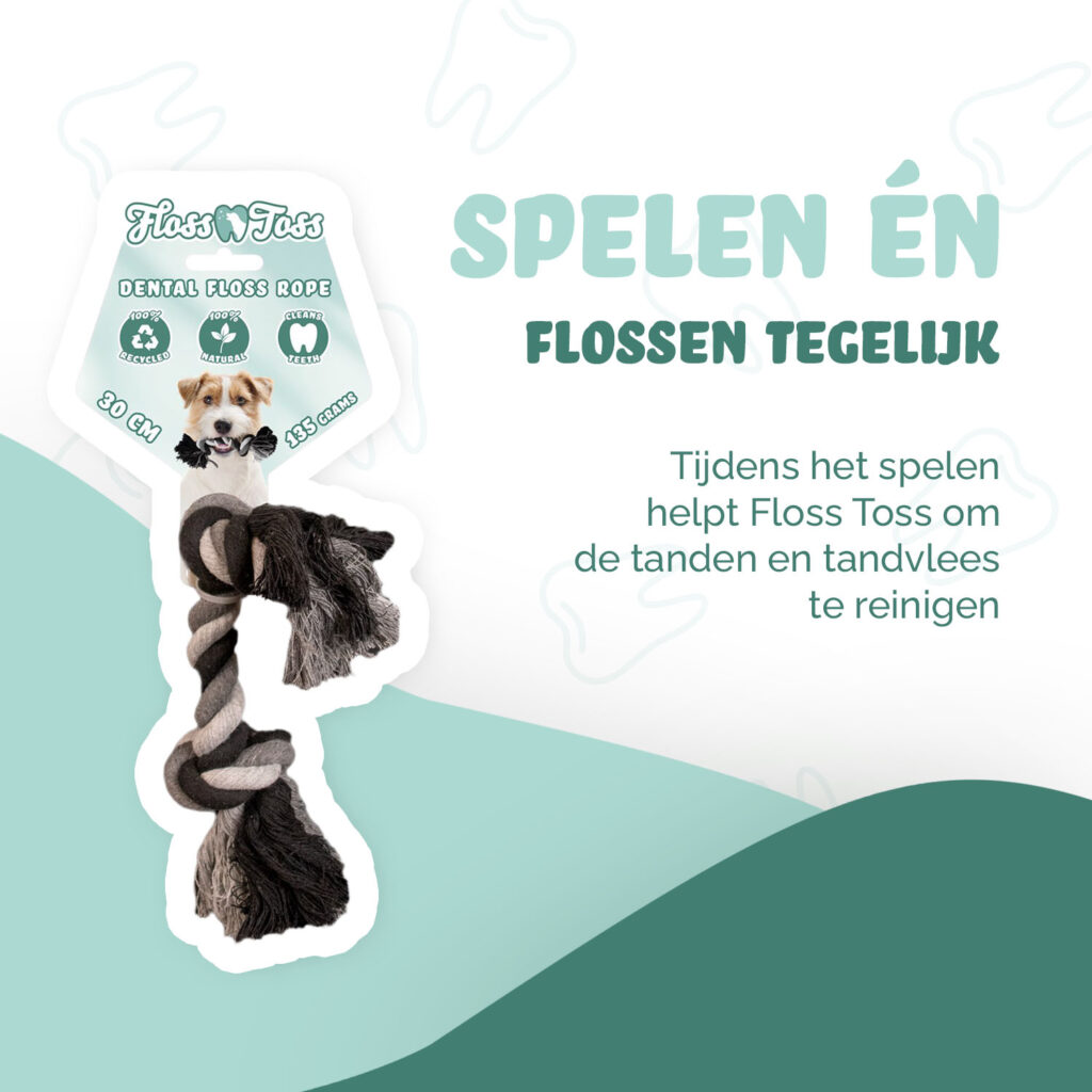 Floss Toss Dental Rope 2 Knot - 30 cm - Natuurlijk Katoen - afbeelding 3