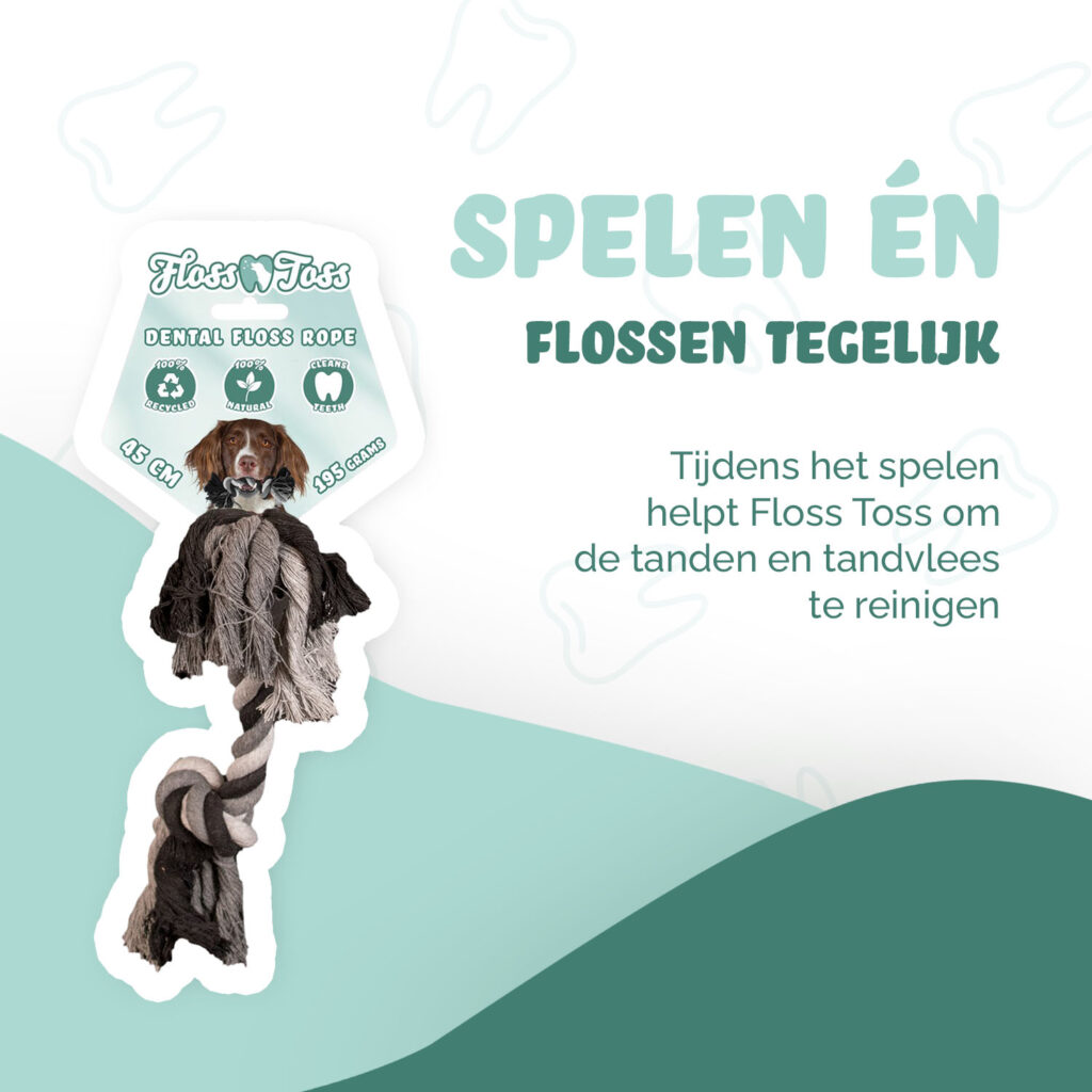 Floss Toss Dental Rope 2 Knot - 45 cm - Natuurlijk Katoen - afbeelding 3