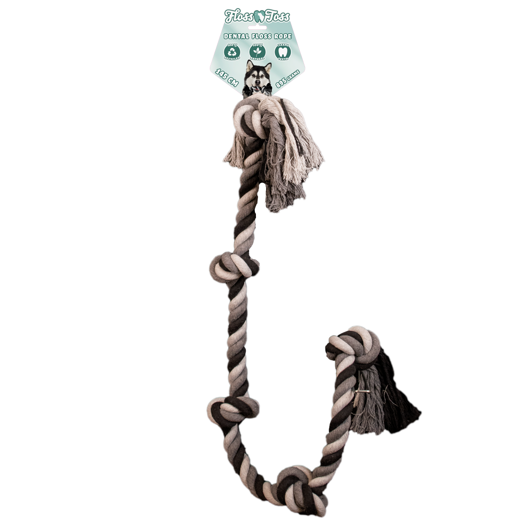 Floss Toss Dental Rope 5 Knot - 145 cm - Natuurlijk Katoen Speelgoed - afbeelding 1