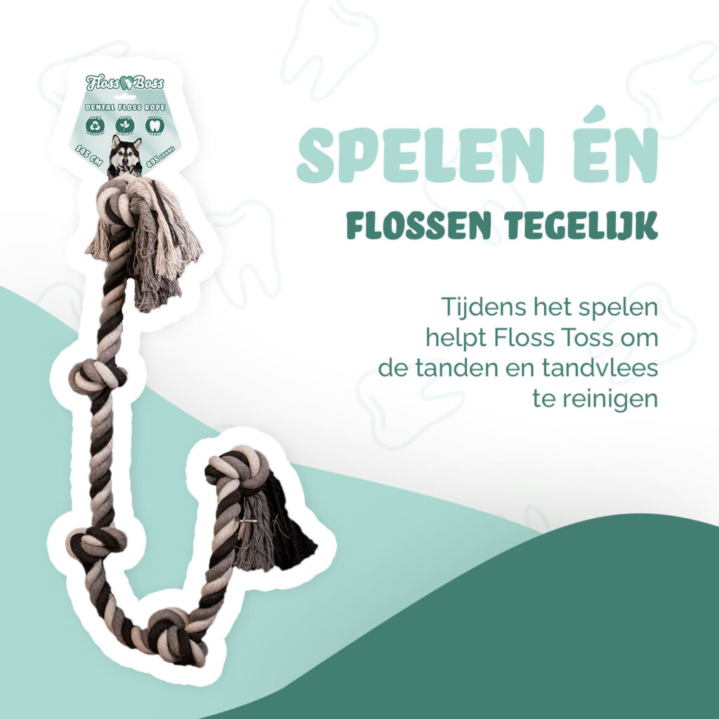 Floss Toss Dental Rope 5 Knot - 145 cm - Natuurlijk Katoen Speelgoed - afbeelding 2