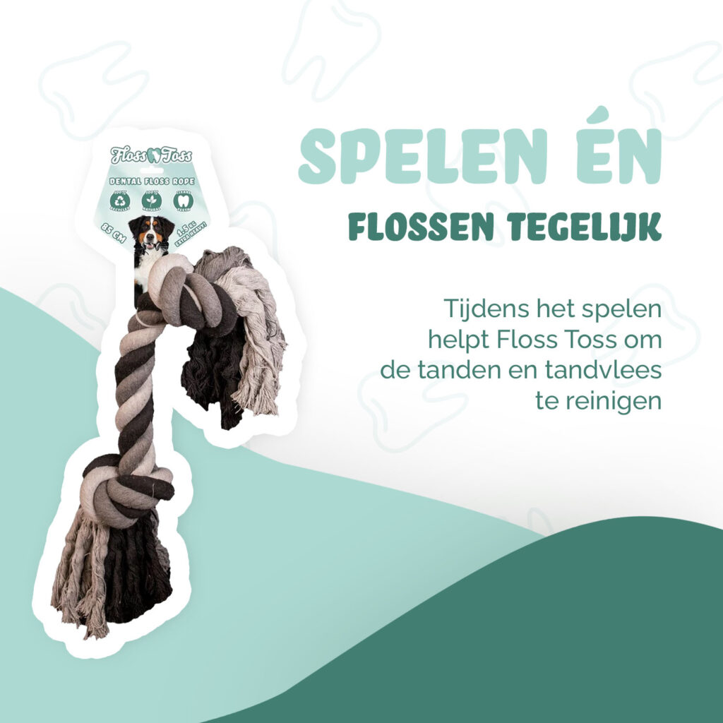Floss Toss Dental Rope 2 Knot - 85 cm (1,5 kg) - Natuurlijk Katoen - afbeelding 2