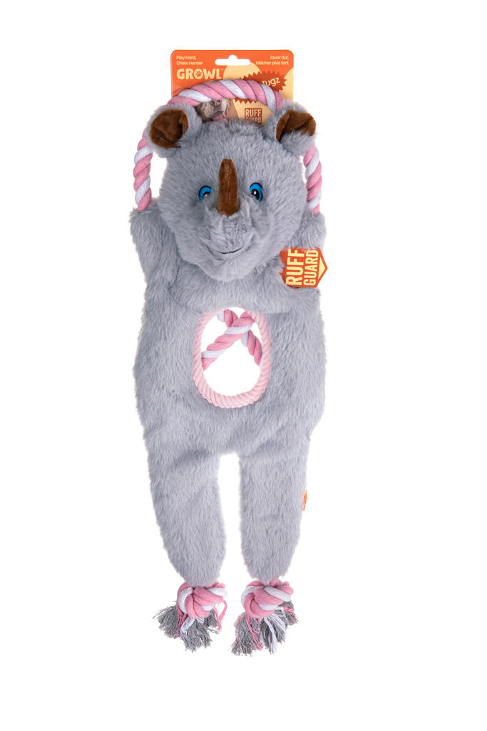 Growl Jungle Tugz Rocky de Neushoorn - Pluche en Touwspeeltje - afbeelding 1