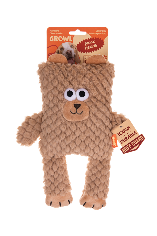 Growl Block Heads Boxy de Beer - Pluche Hondenspeeltje met Pieper - afbeelding 1