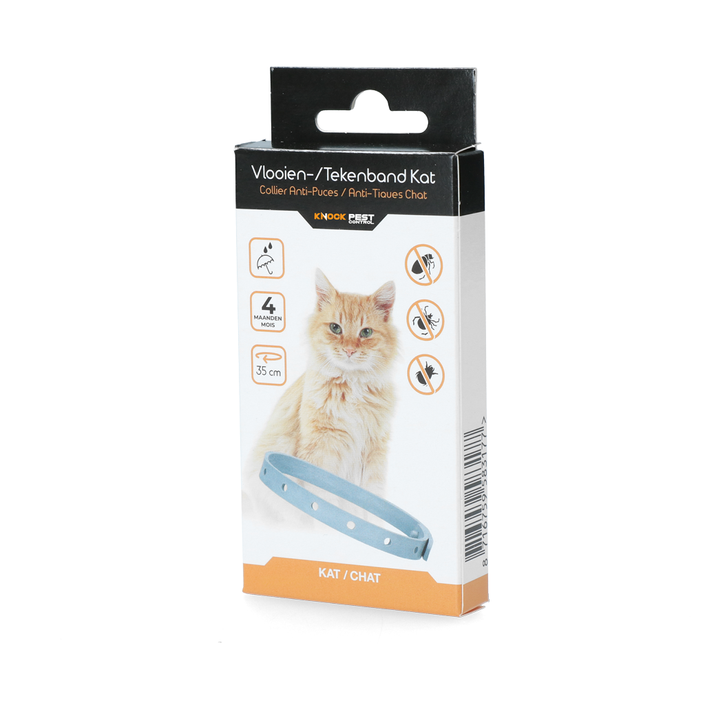 Knock Pest Vlooien/Tekenband Kat 33 cm NL/FR - Gifvrij en Regenbestendig