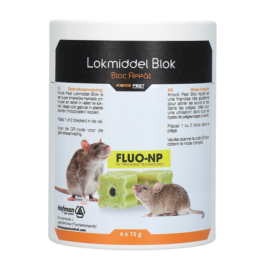 Knock Pest Lokmiddel Blok voor muis en rat Fluo-NP 4 x 15 g