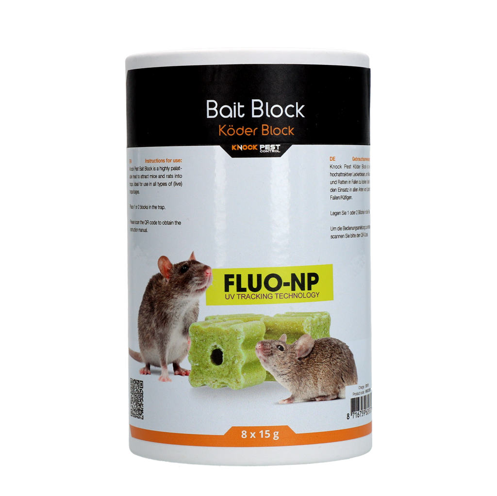 Knock Pest Lokmiddel Blok voor muis en rat Fluo-NP 8 x 15 g