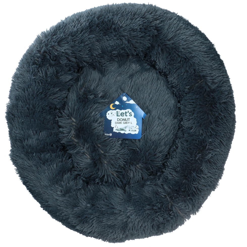 Let's Sleep Donut Donkergrijs L - Zachte Donutmand voor Honden en Katten - afbeelding 1