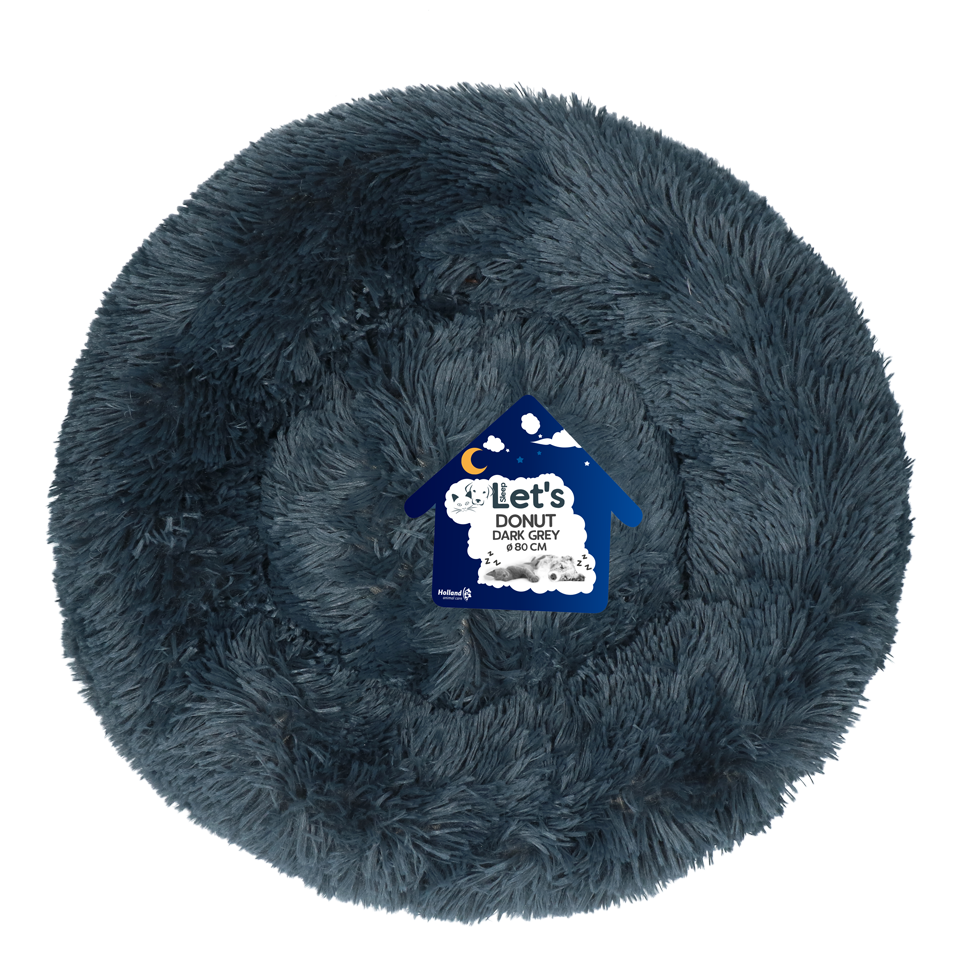 Let's Sleep Donut Donkergrijs XL - Zachte Donutmand voor Honden en Katten