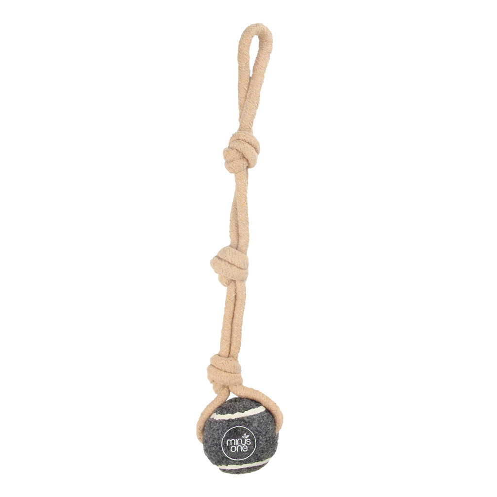 Minus One Dog Tennis Ball Rope Toy met 1 tennisbal - Grijs