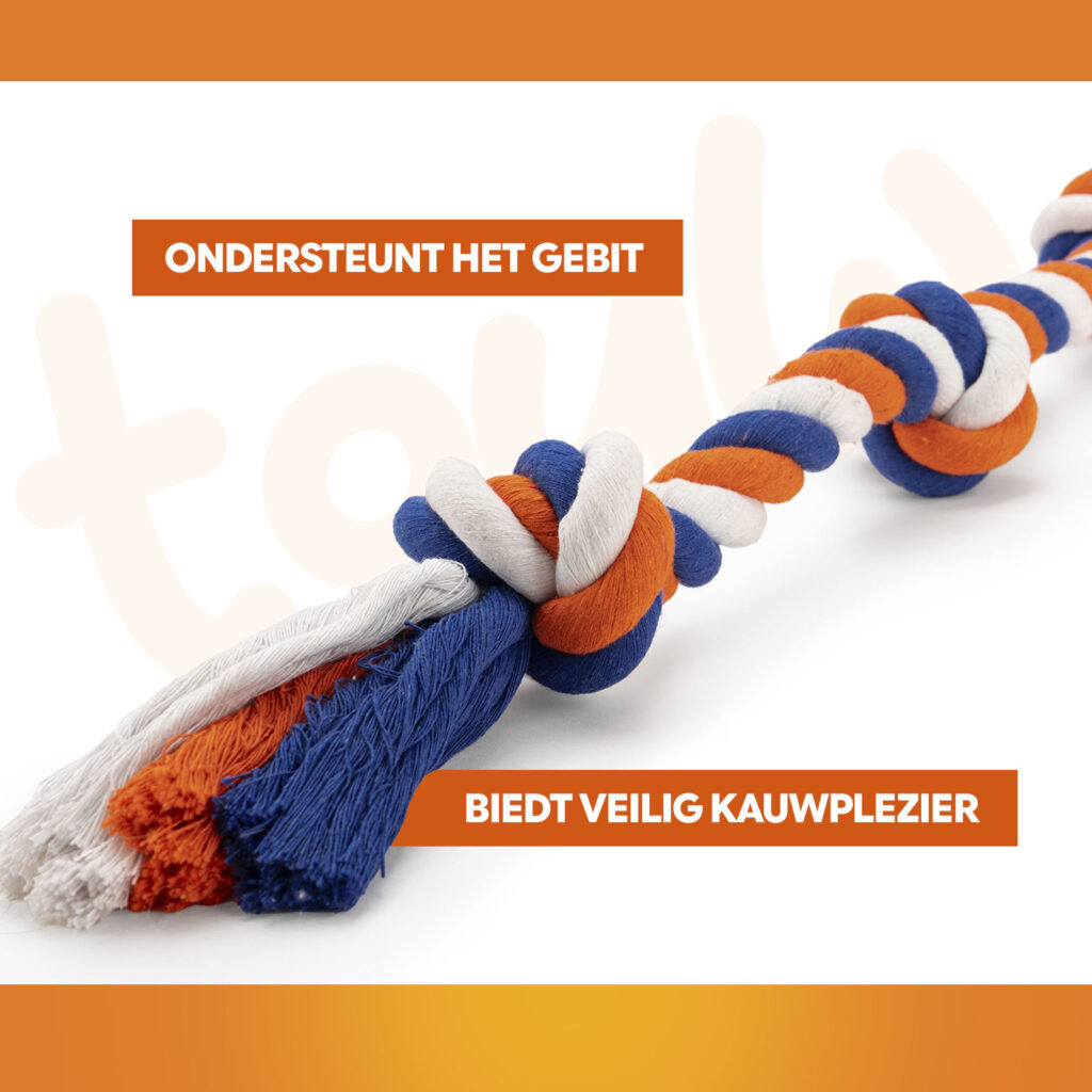 Oranje Flostouw Rood-Wit-Blauw - Sterk Hondenspeelgoed voor Actieve Honden - afbeelding 3