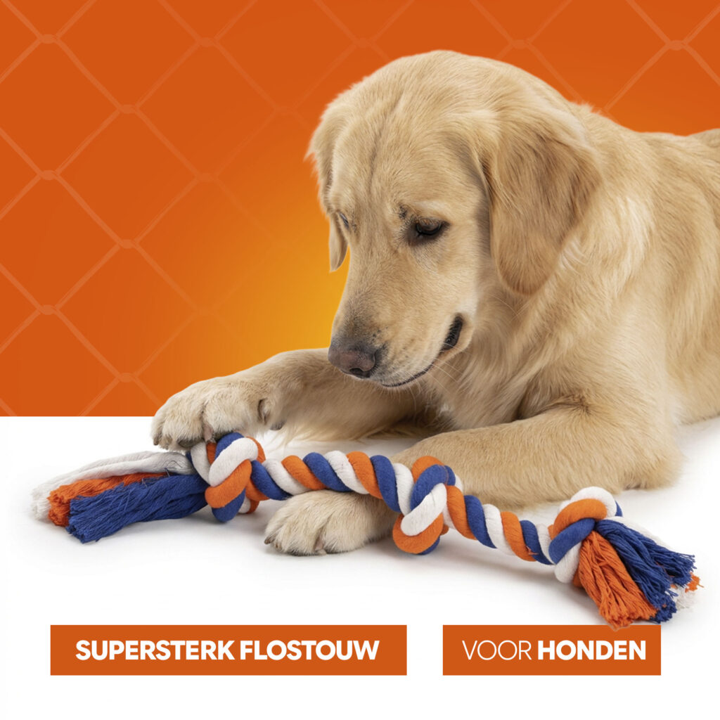 Oranje Flostouw Rood-Wit-Blauw - Sterk Hondenspeelgoed voor Actieve Honden - afbeelding 6