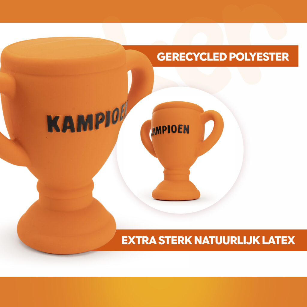 Oranje Latex Hondenspeeltje WK Beker - Hofman Animal Care - afbeelding 3