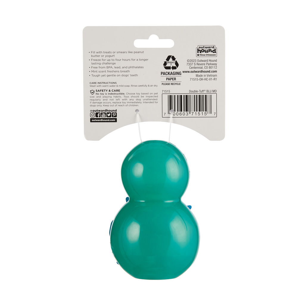 Outward Hound Double-Tuff M Blauw Kauwspeeltje en Vulbaar Speeltje - afbeelding 2