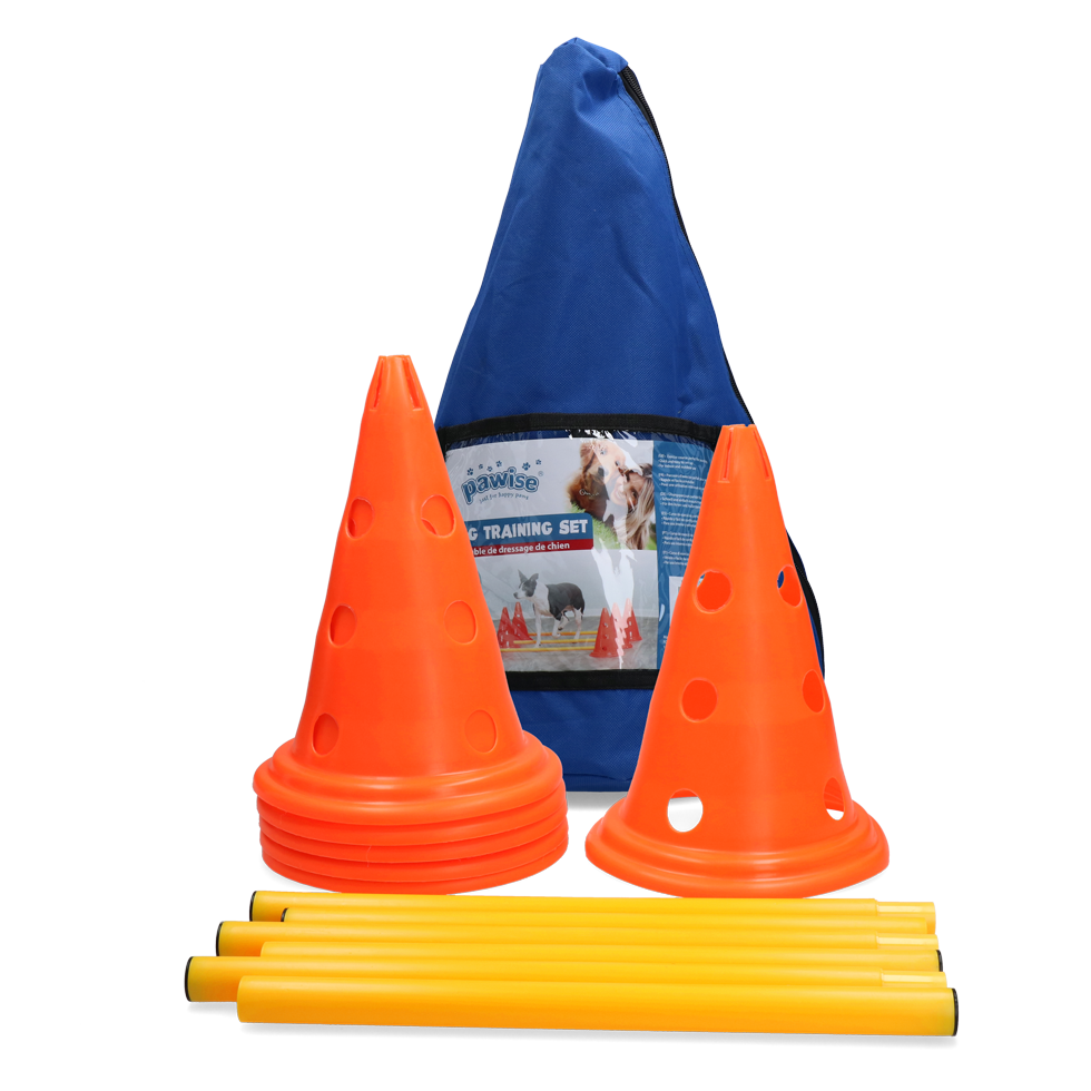 Pawise Dog Agility Training Set met pionnen en kunststof stokken - afbeelding 1